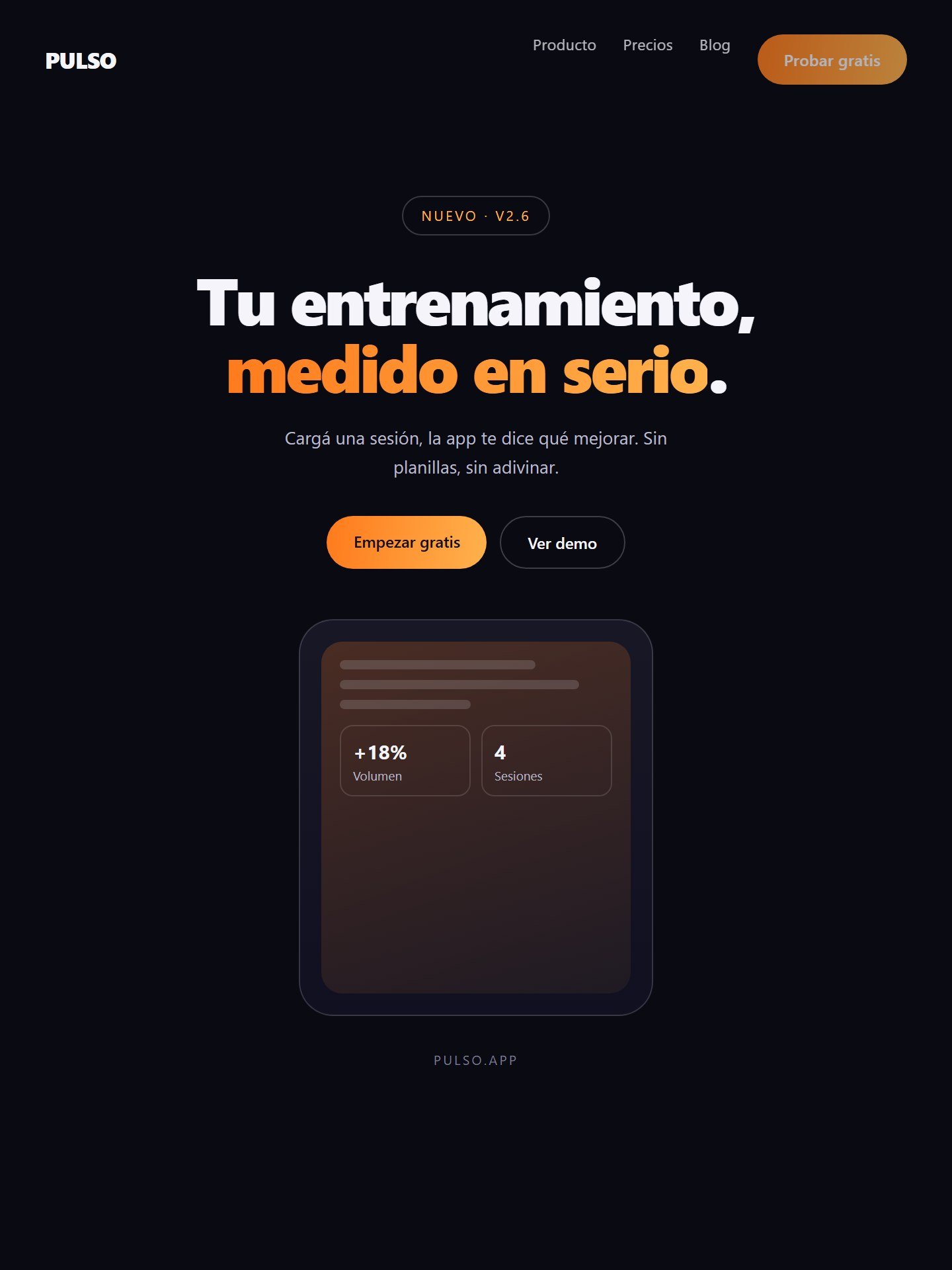 Landing de producto de una app de entrenamiento